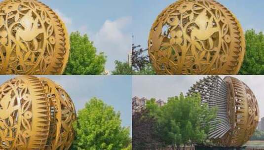 锡伯族文化广场梦回故乡雕塑多角度高清在线视频素材下载