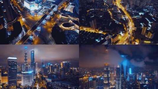 43段上海夜景延时航拍合集高清在线视频素材下载