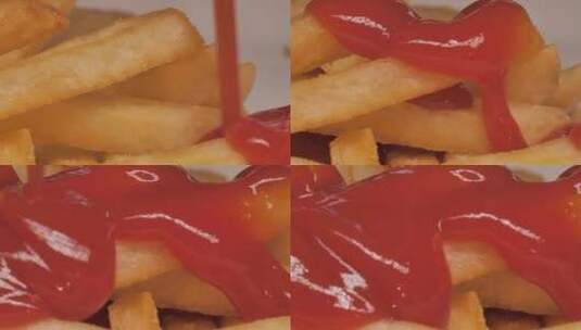 在薯条上加番茄酱高清在线视频素材下载