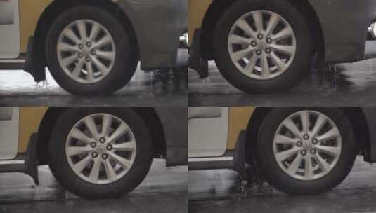 雨中前行的汽车轮胎特写高清在线视频素材下载