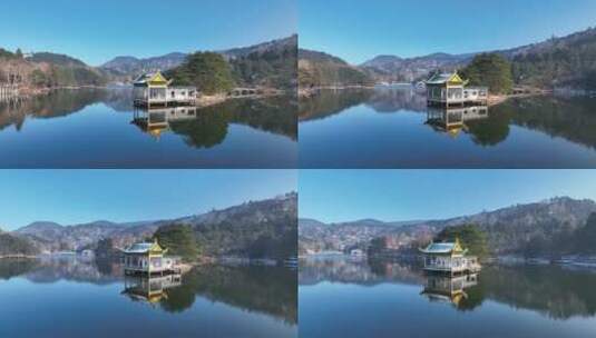 航拍冬天江西旅游庐山如琴湖湖景自然风光高清在线视频素材下载