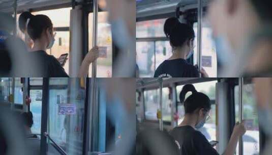广州乘坐公交车的人们带原声4k视频素材高清在线视频素材下载