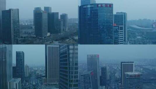 淄博金融区4k航拍高清在线视频素材下载