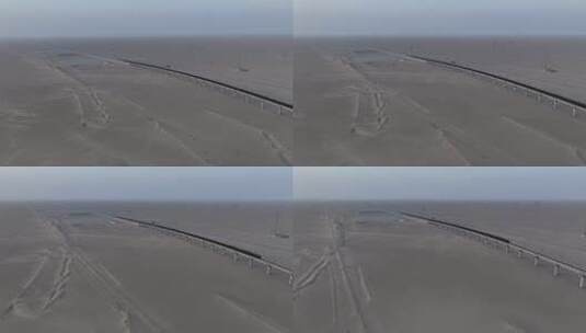 4k航拍沙漠公路铁路高清在线视频素材下载