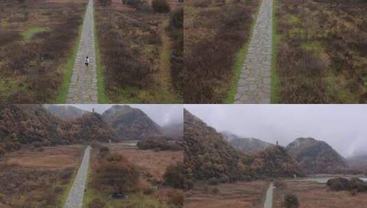 湖北神农架大九湖景区内奔跑的女人高清在线视频素材下载