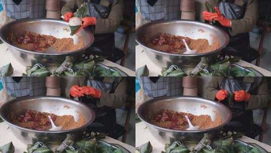 包粽子（包肉粽的过程）高清在线视频素材下载