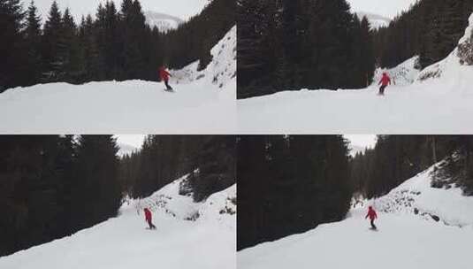 阿尔卑斯山的单板滑雪。奥地利迈尔霍芬的单板滑雪高清在线视频素材下载