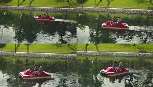 情侣在湖上划船高清在线视频素材下载
