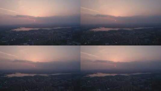 蚌埠龙子湖夕阳航拍全景高清在线视频素材下载