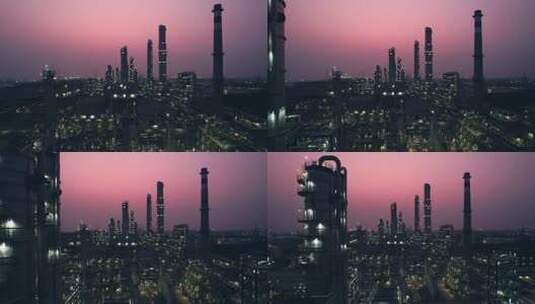 航拍海岸石油冶炼化工厂夜景高清在线视频素材下载