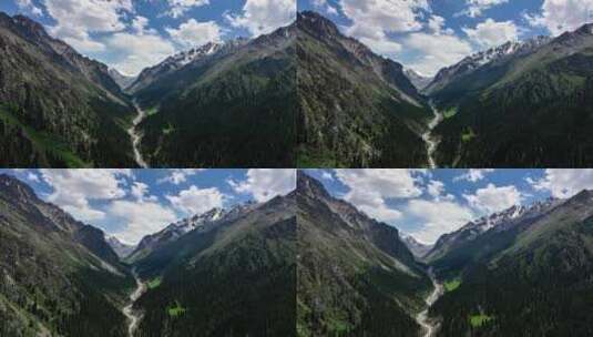 夏塔景区木札特峰昭苏伊犁雪山林场高清在线视频素材下载