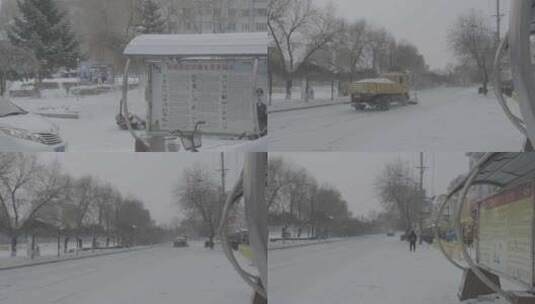 黑龙江牡丹江市城市道路积雪清理车高清在线视频素材下载
