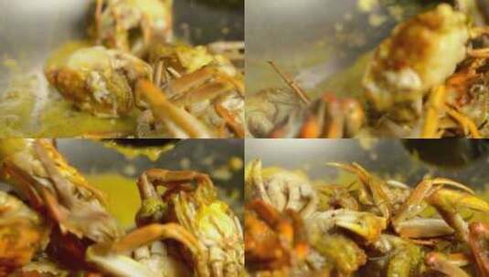 中华美食螃蟹炒年糕慢动作高清在线视频素材下载