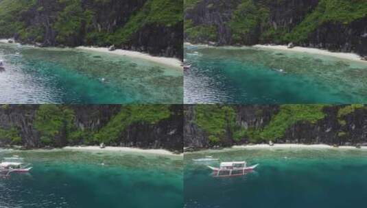 船的空中视频，绿松石水颜色尼多巴拉望菲律宾高清在线视频素材下载
