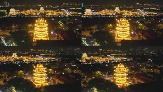 河北沧州城市夜景灯光航拍高清在线视频素材下载