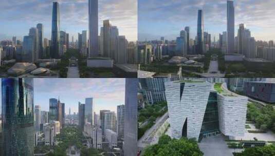 航拍清晨广州珠江新城建筑群高清在线视频素材下载