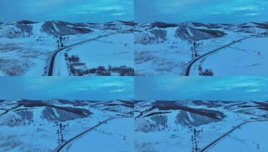 航拍大兴安岭林区冬季晨曦风景高清在线视频素材下载