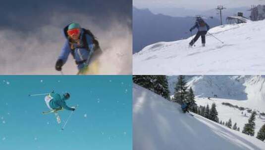 【合集】在雪山上户外滑雪高清在线视频素材下载