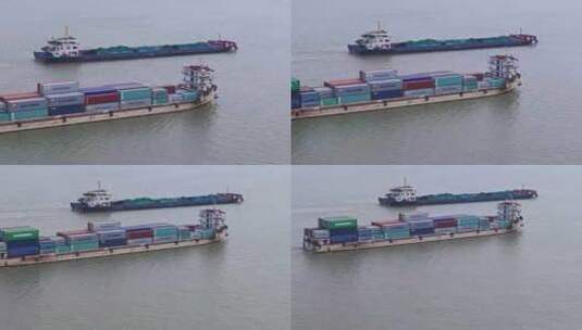 航拍海上集装箱物流运输船高清在线视频素材下载