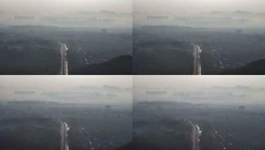 航拍南京城市日出晨雾风光高清在线视频素材下载