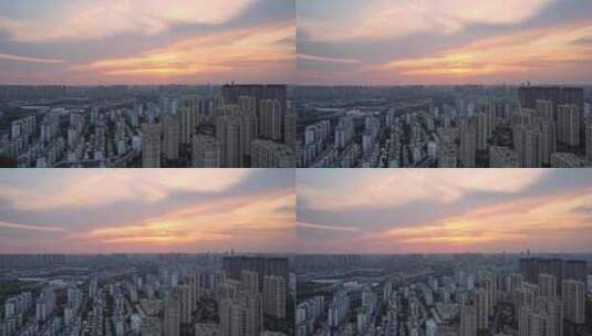 江苏常州城市风景黄昏天空晚霞航拍高清在线视频素材下载