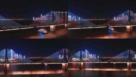 4k长沙银盆岭大桥夜景航拍高清在线视频素材下载