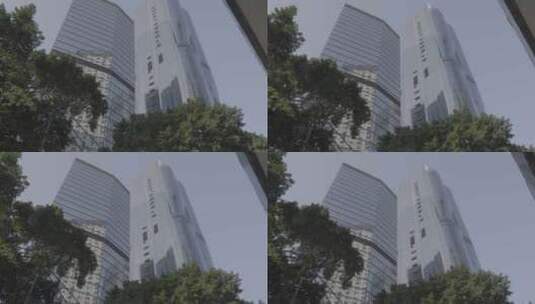 清晨仰拍香港中环高楼大厦高清在线视频素材下载