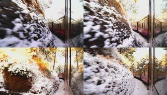 阿尔卑斯山脚下的观光火车穿越山谷高清在线视频素材下载