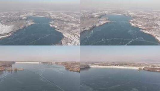 雪后冰冻的湖面航拍高清在线视频素材下载