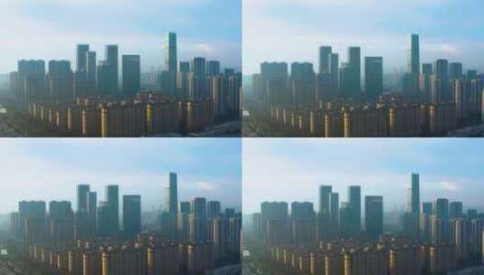 杭州余杭科技城晨曦航拍高清在线视频素材下载