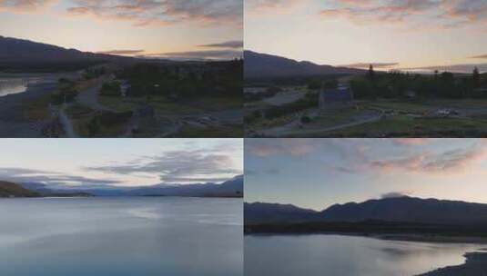 航拍新西兰特卡波湖日出美景高清在线视频素材下载