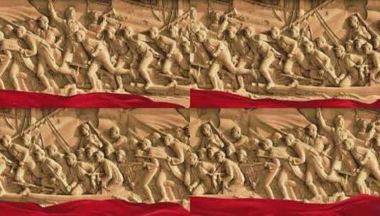 红军雕像红绸循环高清在线视频素材下载