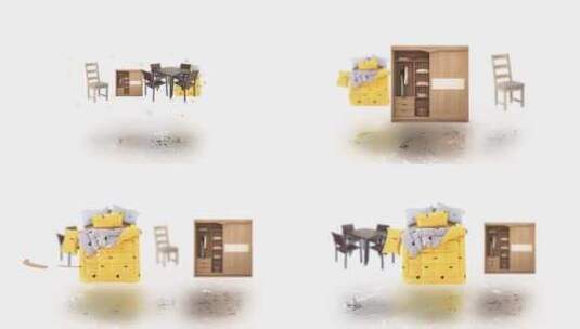 椅子、衣柜、床和桌子的运动动画。家具销售高清在线视频素材下载