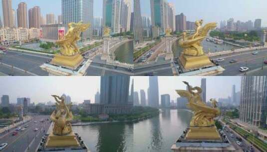 天津海河北安桥大场景航拍高清在线视频素材下载