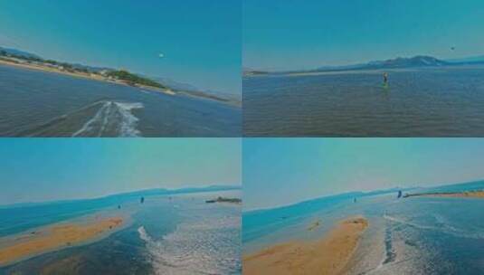 大海海上滑翔伞冲浪旅行度假玩乐蓝天白云高清在线视频素材下载