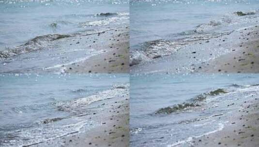 白天海边沙滩海浪浪花沙子特写慢动作高清在线视频素材下载