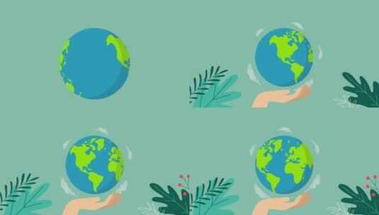 地球日快乐动画视频动态图形。地球旋转在手高清在线视频素材下载