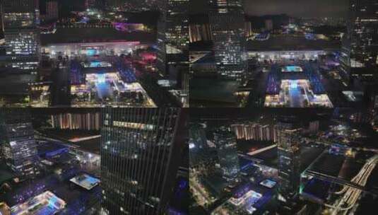 广东深圳北站夜景航拍城市地标风景风光高清在线视频素材下载