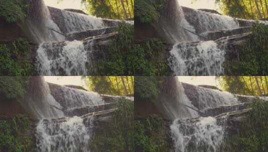 瀑布流水竹林黄昏高清在线视频素材下载