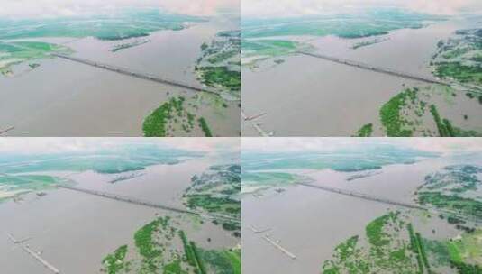 嫩江江景与跨江大桥航拍高清在线视频素材下载