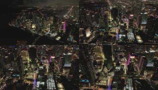 航拍迈阿密地标海岸大海摩天大楼夜景灯光高清在线视频素材下载