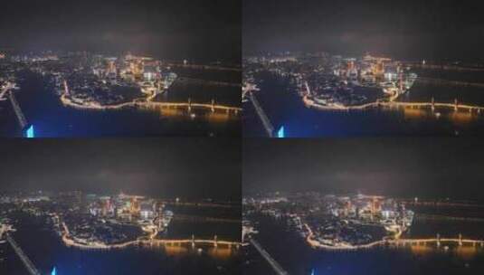 澳门夜景航拍澳门塔西湾大桥夜晚大海河流高清在线视频素材下载