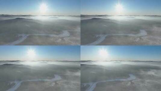 航拍寒冬林海雪原冰河冻雾高清在线视频素材下载
