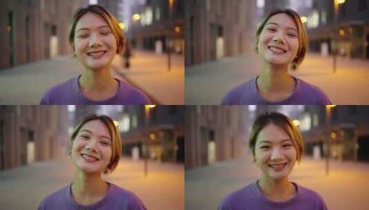 亚洲漂亮的年轻女子笑着友好的表情看起来快高清在线视频素材下载