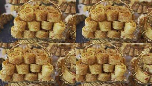 新疆特产饼干糕点馓子花馓子高清在线视频素材下载