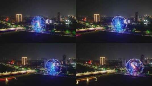 航拍广东茂名摩天轮夜景高清在线视频素材下载