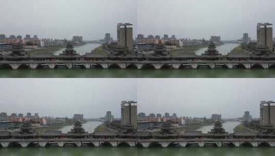 罗江廊桥、城市水域、古色古韵高清在线视频素材下载