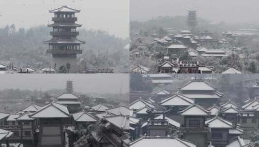 古城 下雪后的古建筑 雪后古城 古代素材高清在线视频素材下载