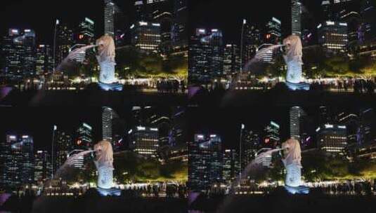 4K - 超清新加坡鱼尾狮公园夜景高清在线视频素材下载