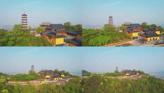 杭州萧山湘湖先照寺建筑风景航拍高清在线视频素材下载